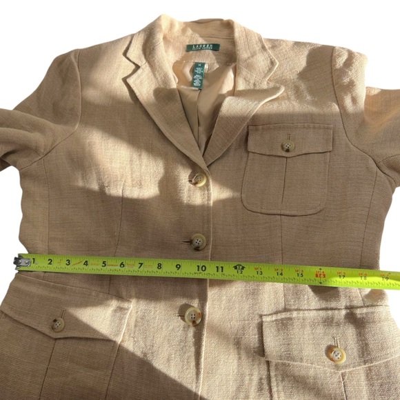 LAUREN RALPH LAUREN 100% LINEN TAN 3 BUTTON BLAZER JACKET - Picture 12 of 14